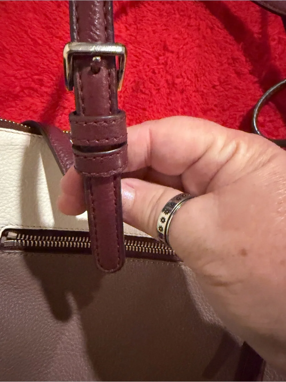 kate spade Cream and Taupe Pebbled Leather Crossbody
